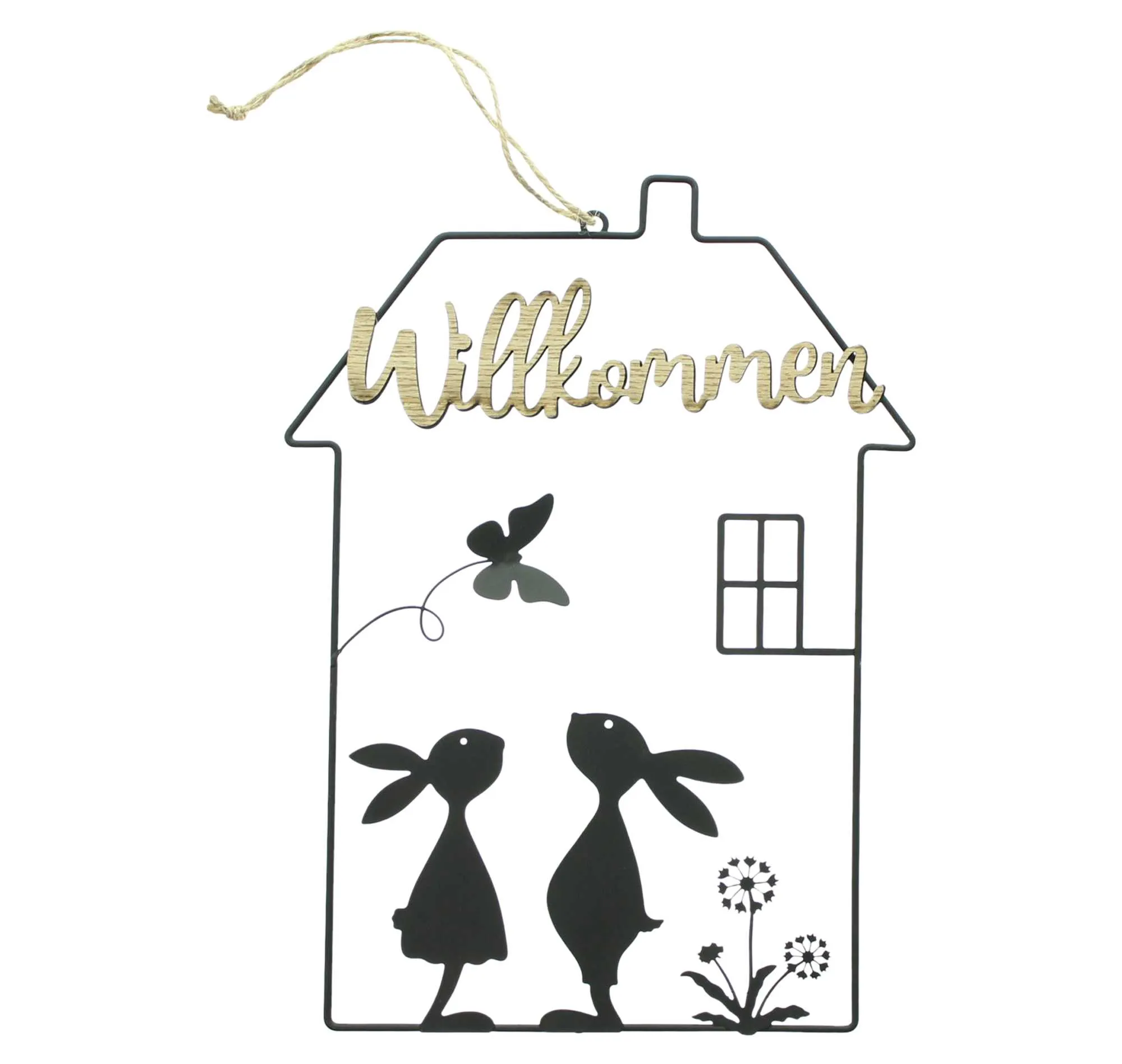 Hase im Haus "Willkommen"  im Frank Flechtwaren Online Shop für Aus dem Häuschen kaufen