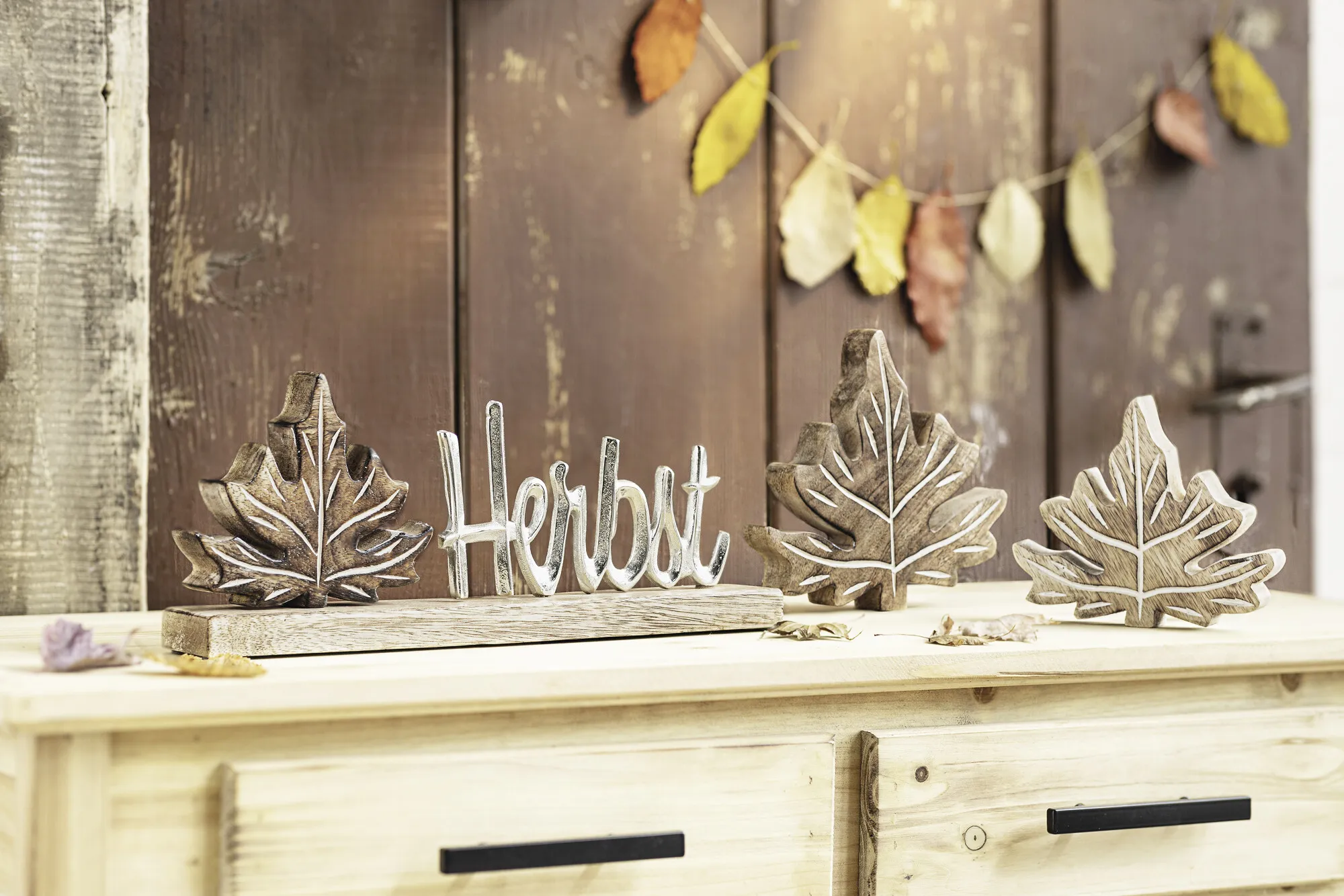 Dekoblatt "Mangoholz", 2er Set  im Frank Flechtwaren Online Shop für Herbstliche Dekofiguren kaufen