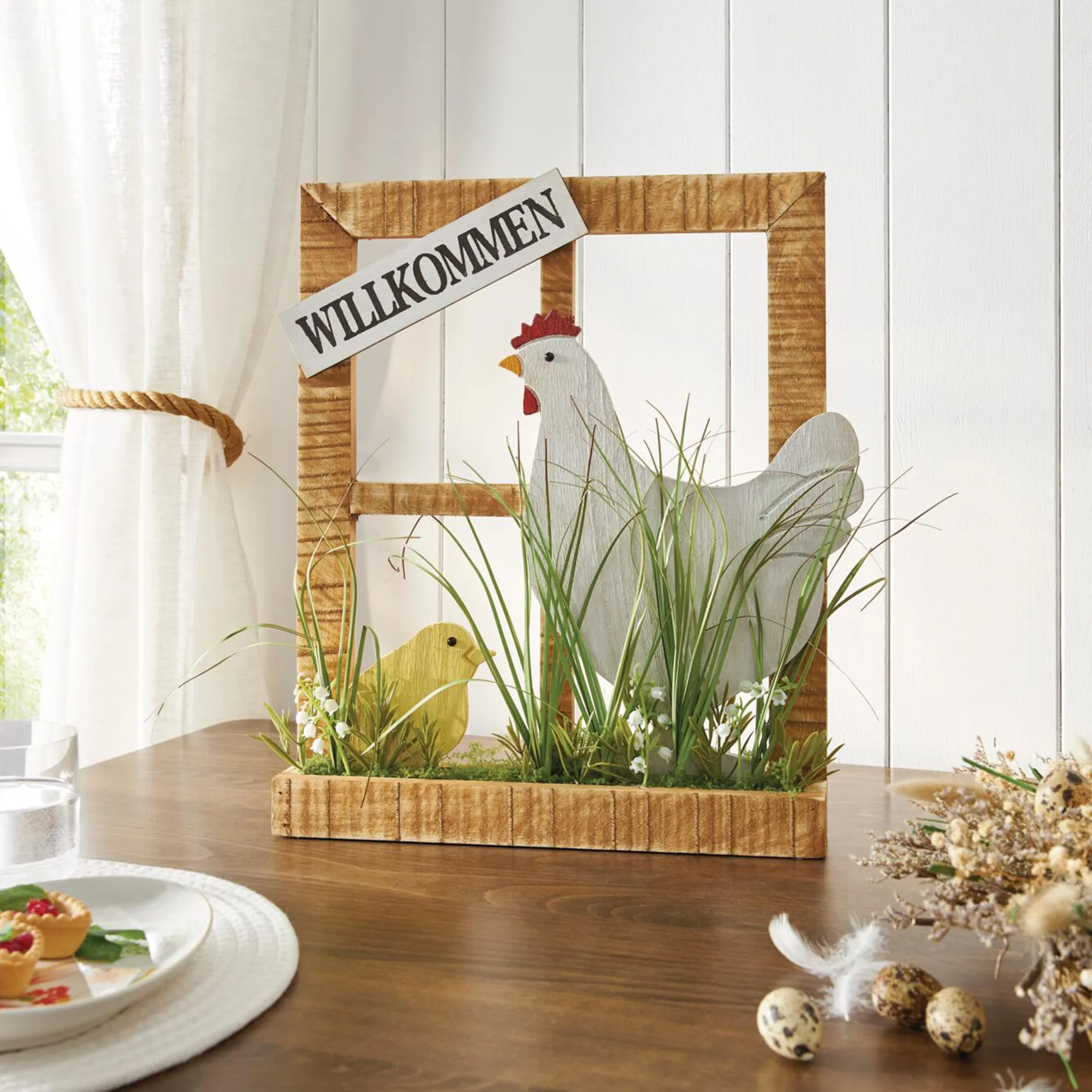Dekofenster "Huhn mit Küken"  im Frank Flechtwaren Online Shop kaufen