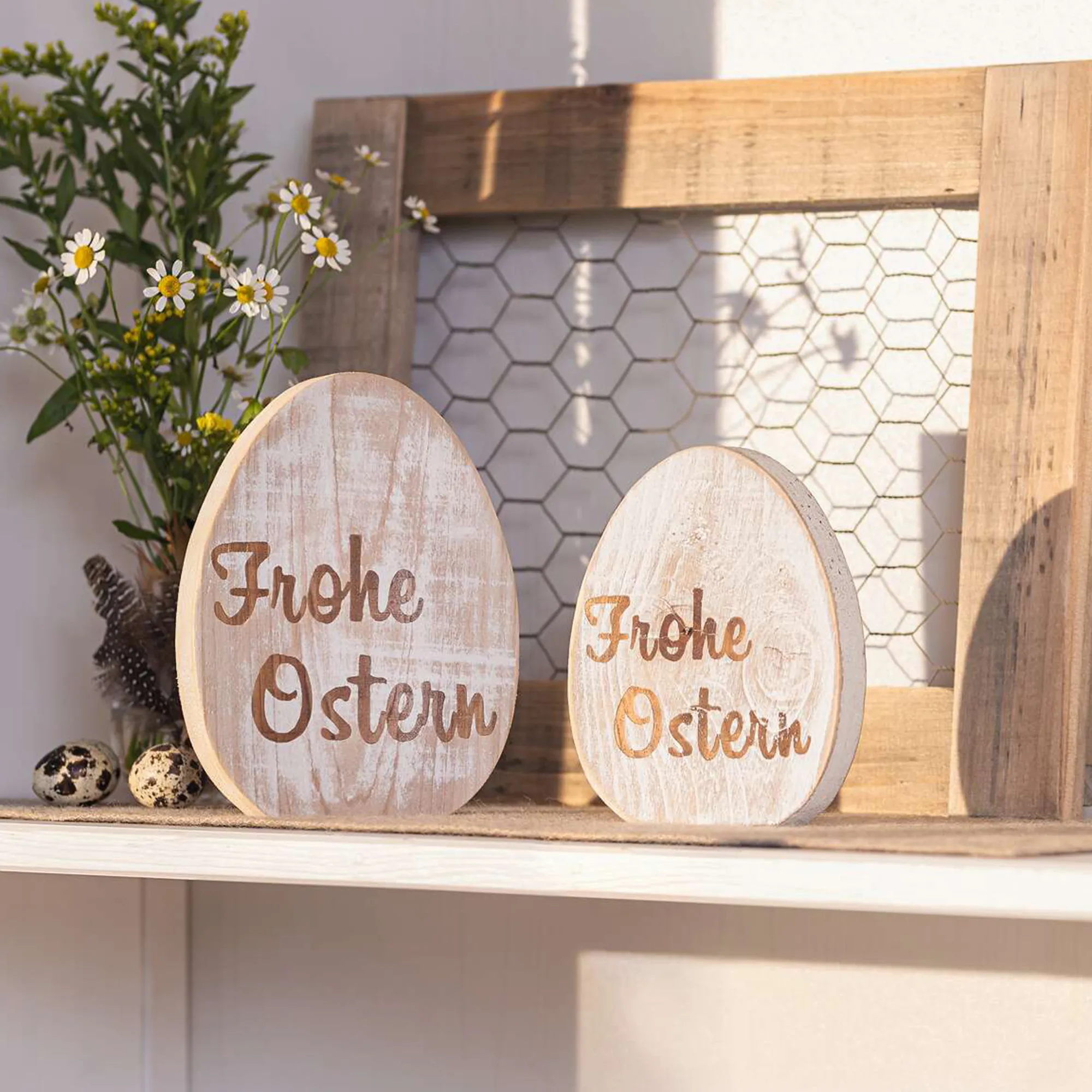 Deko-Ei "Frohe Ostern", 2er Set  im Frank Flechtwaren Online Shop kaufen