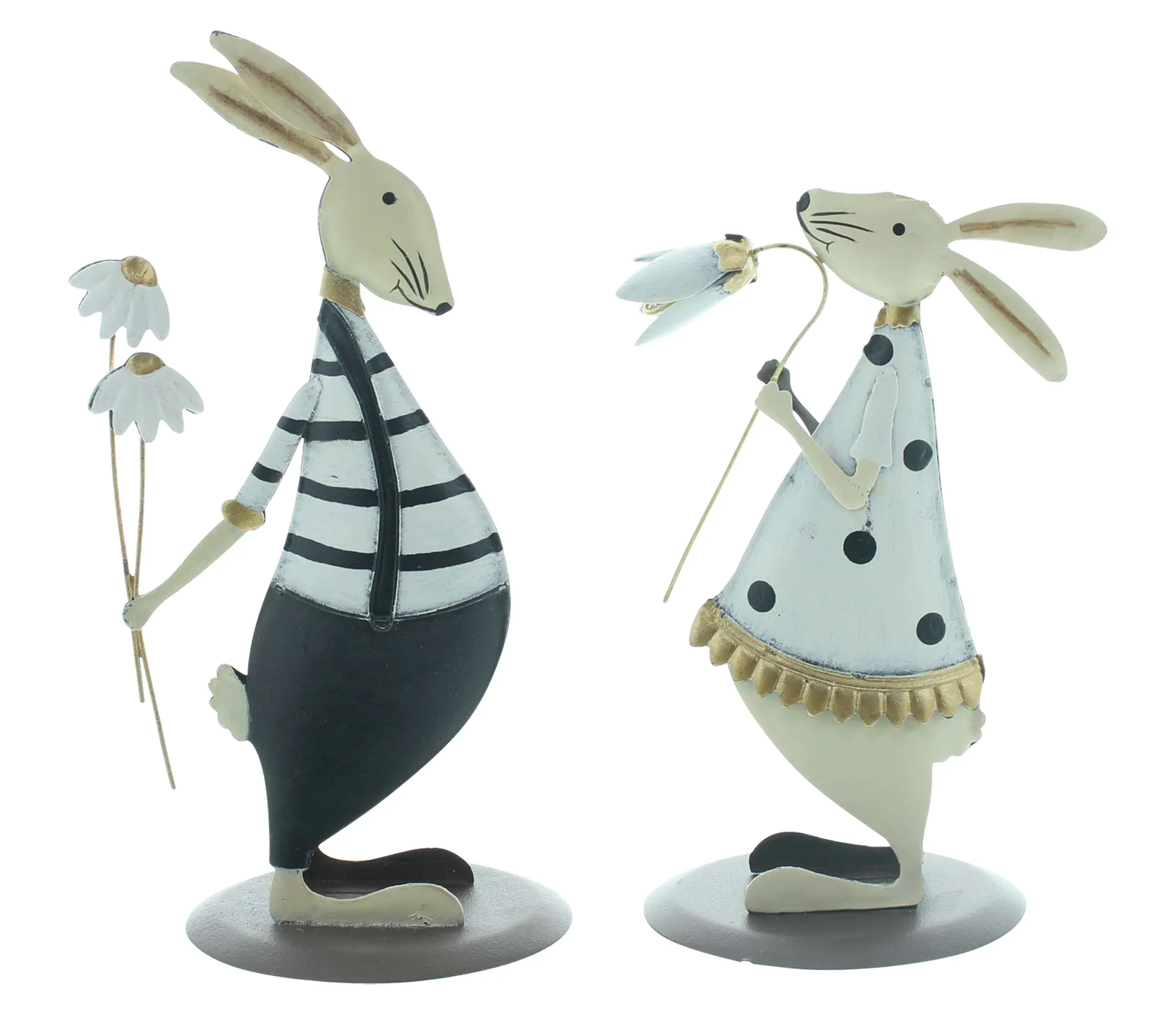 Figur "Hasenpaar mit Blümchen", 2er Set  im Frank Flechtwaren Online Shop für Hasen &amp; Co kaufen