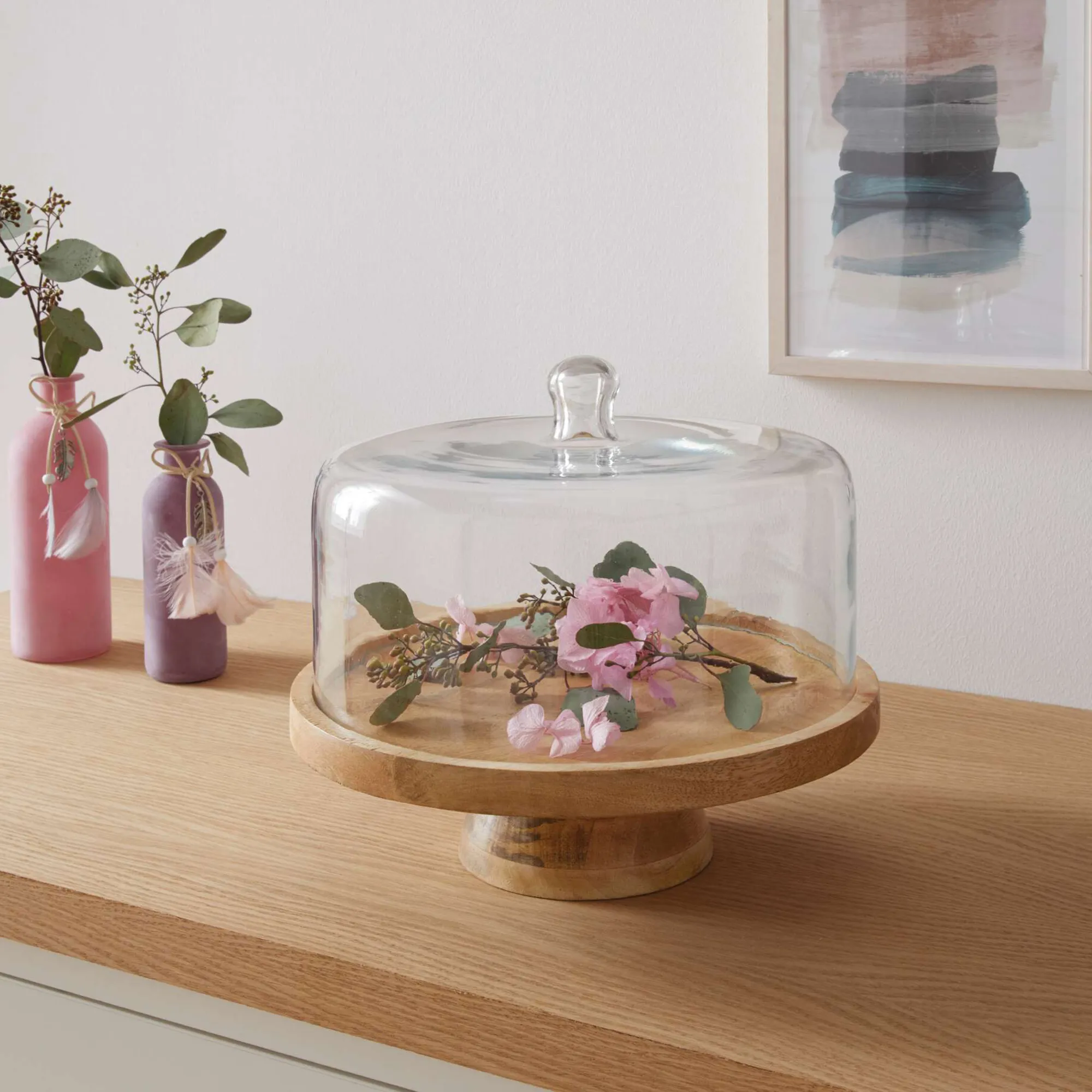 Servierplatte "Mangoholz" mit Glasglocke  im Frank Flechtwaren Online Shop für Festlich eingedeckt kaufen