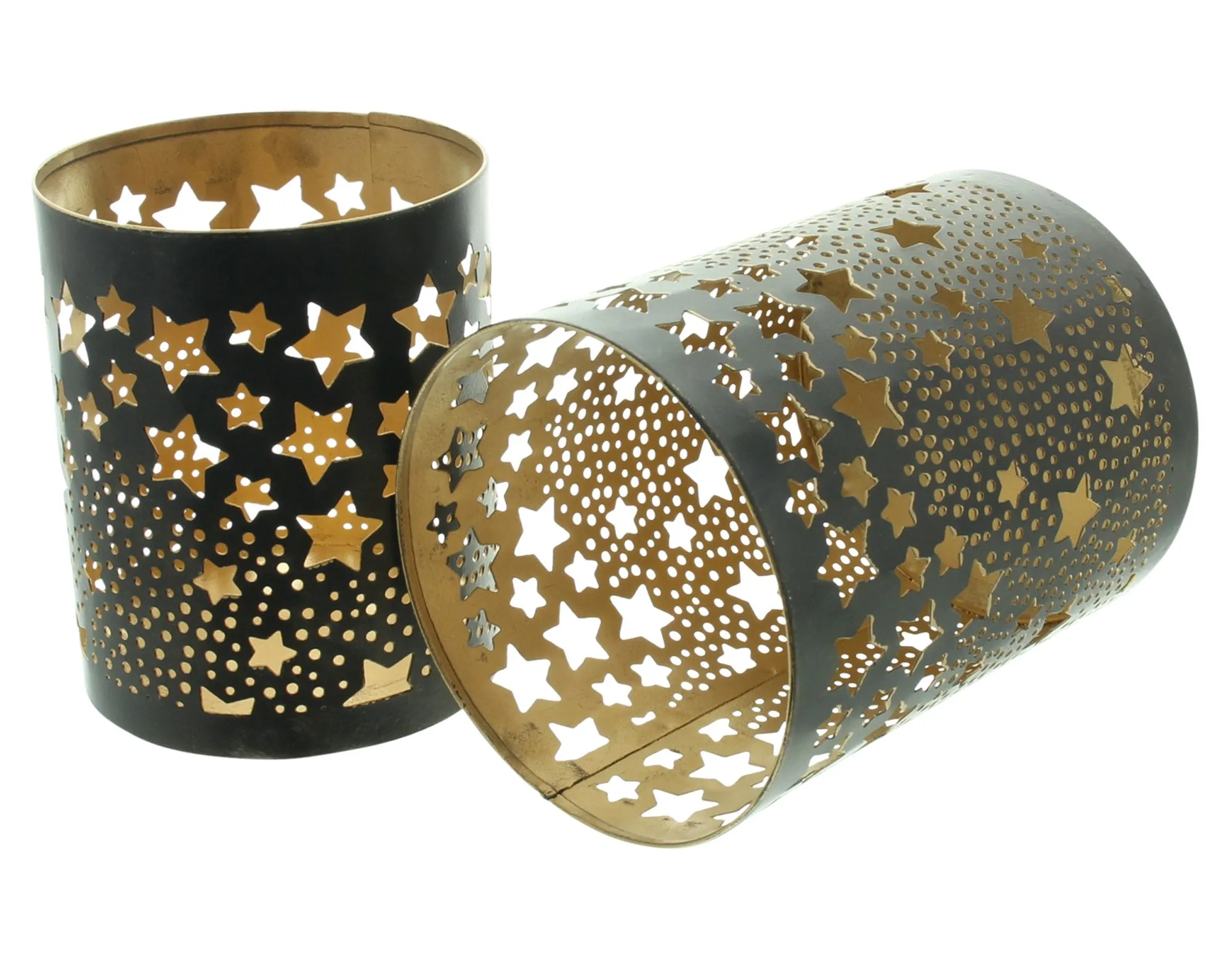 Windlicht "Sternenregen", 2er Set  im Frank Flechtwaren Online Shop für Gold &amp; Schwarz kaufen