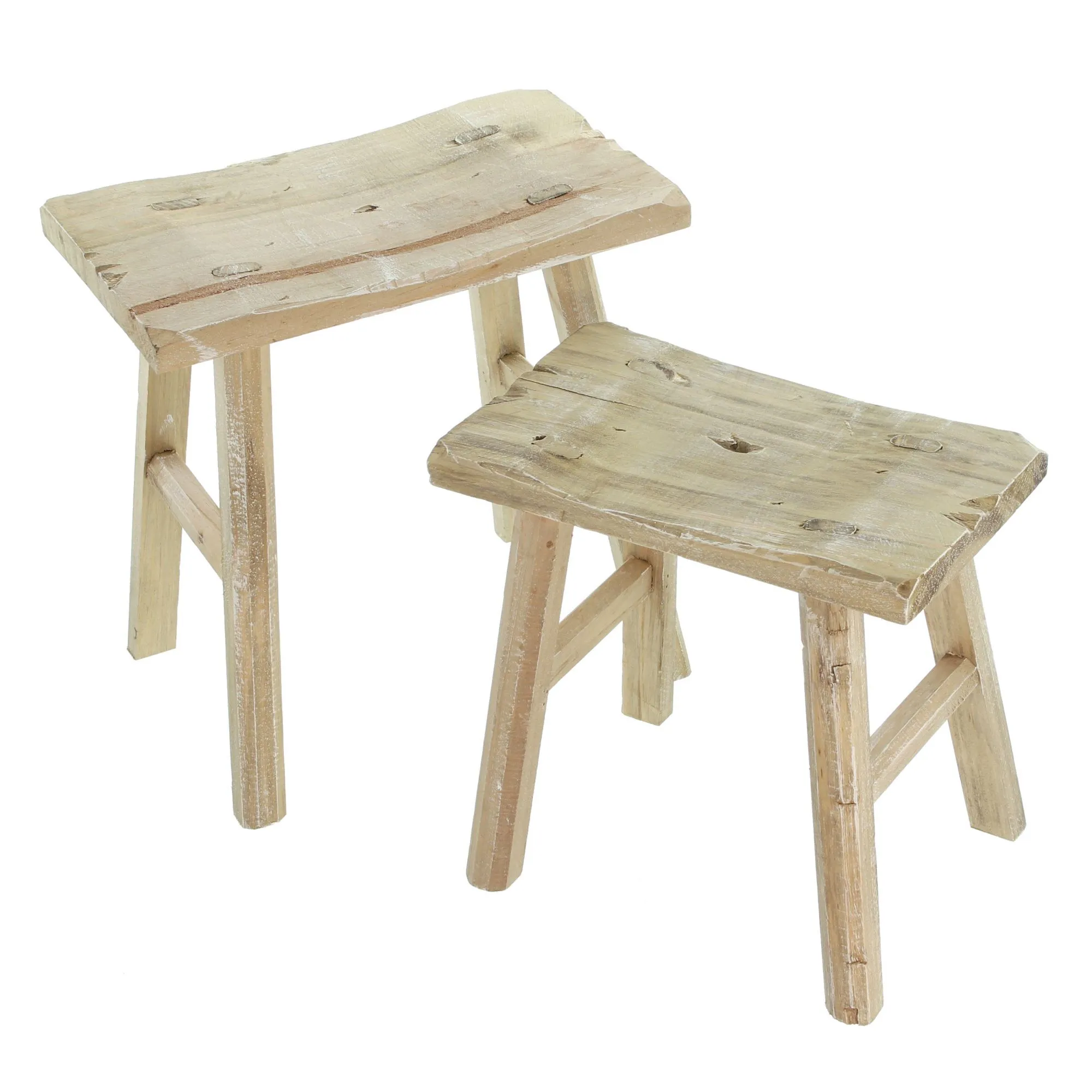 Holzhocker "Rustikal", 2er Set  im Frank Flechtwaren Online Shop für Hocker kaufen