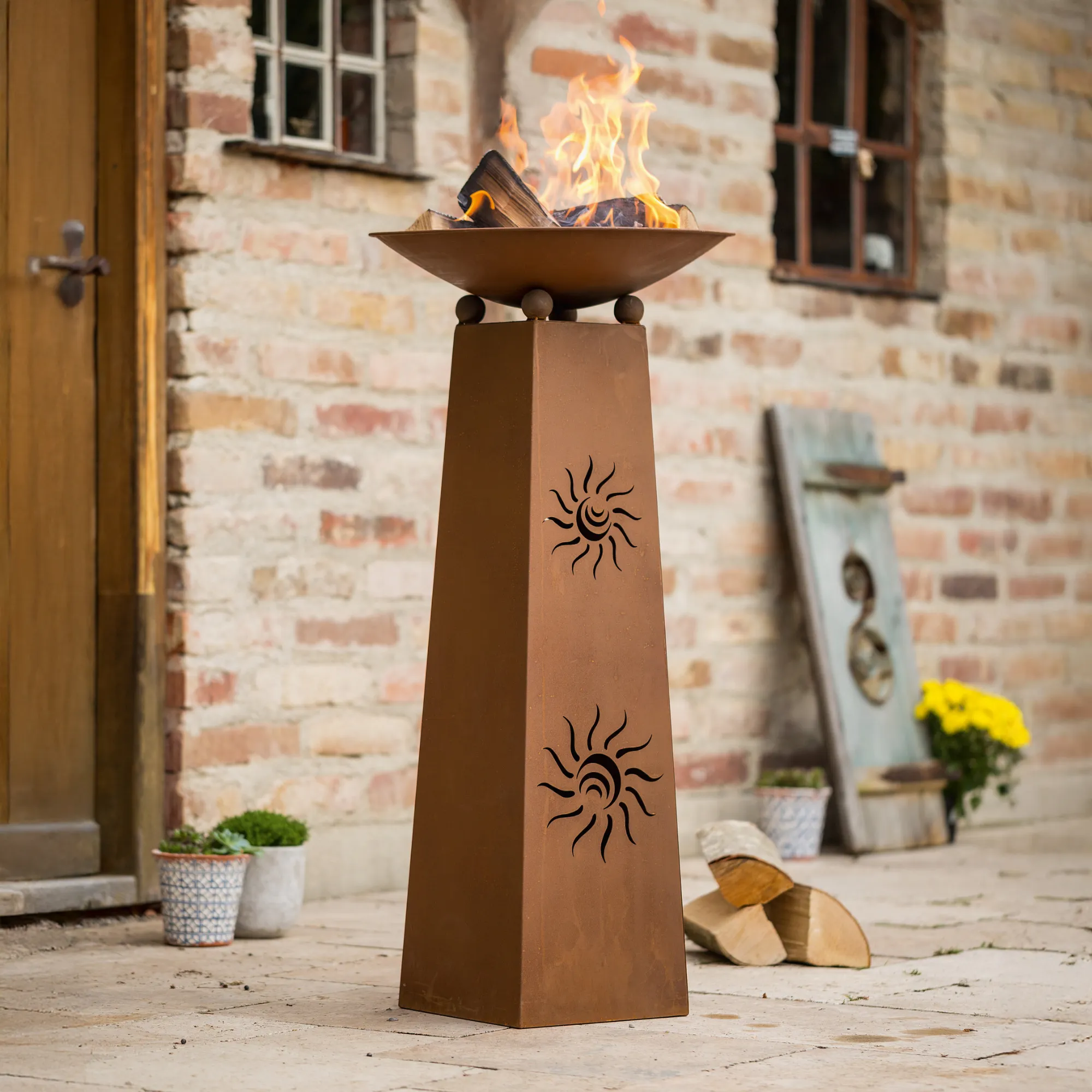 Säule "Sonne", 2tlg.  im Frank Flechtwaren Online Shop für Rostdeko für Ihren Garten kaufen