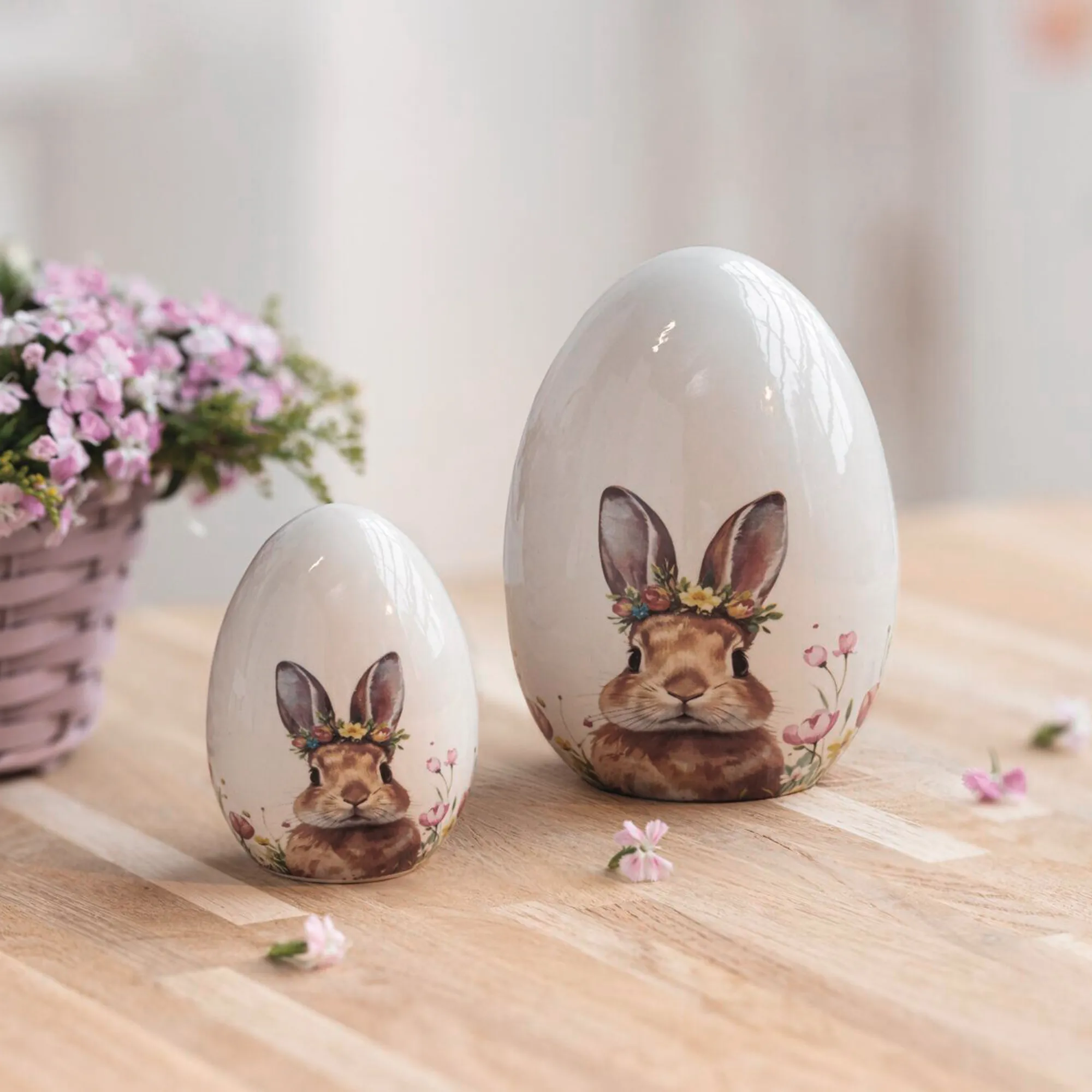 Osterei "Häschen mit Blumenkranz", 2er Set  im Frank Flechtwaren Online Shop kaufen