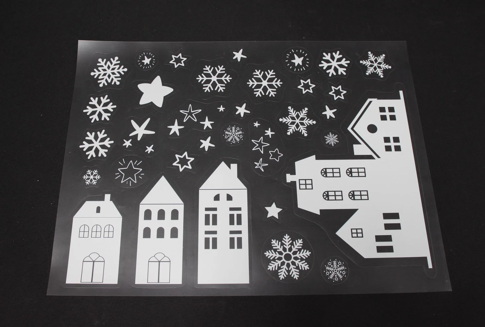 Fenstersticker "Winterhäuser", 109er Set  im Frank Flechtwaren Online Shop für Weihnachtliche Wanddeko kaufen