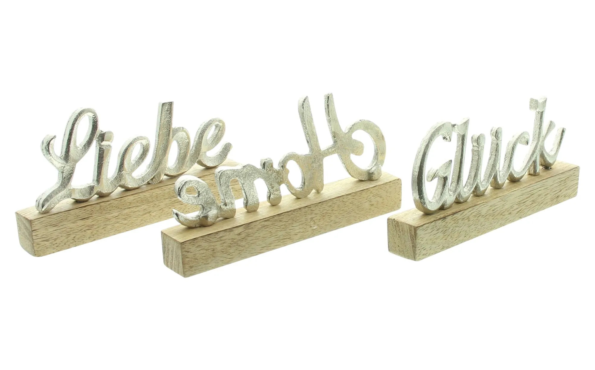 Schriftzug "Liebe, Home &amp; Glück", 3er Set  im Frank Flechtwaren Online Shop für Geschenke-Tipps kaufen
