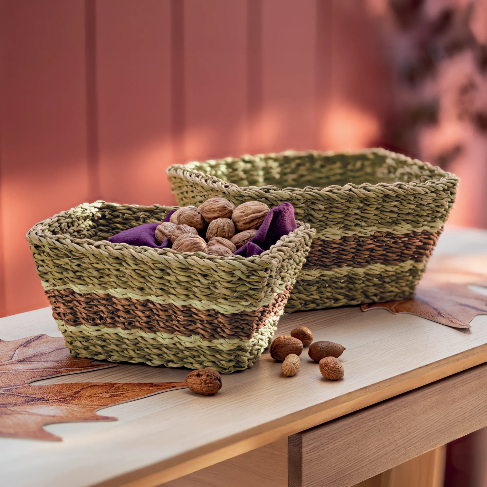 Aufbewahrungskorb "Brown Stripes", 2er Set  im Frank Flechtwaren Online Shop kaufen