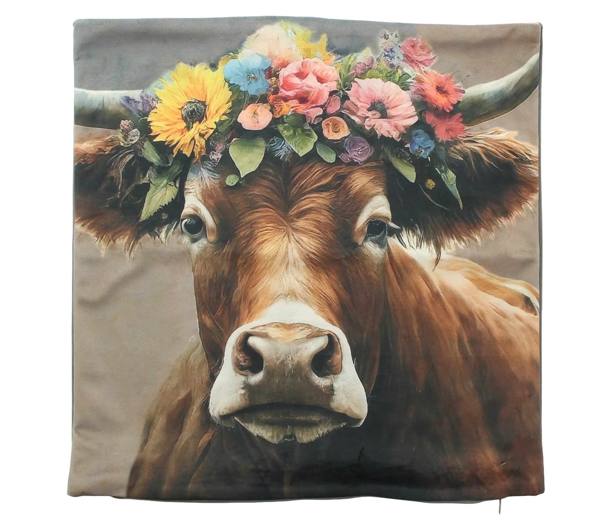 Kissenhülle "Kuh mit Blumenkranz"  im Frank Flechtwaren Online Shop für Kissenhüllen kaufen