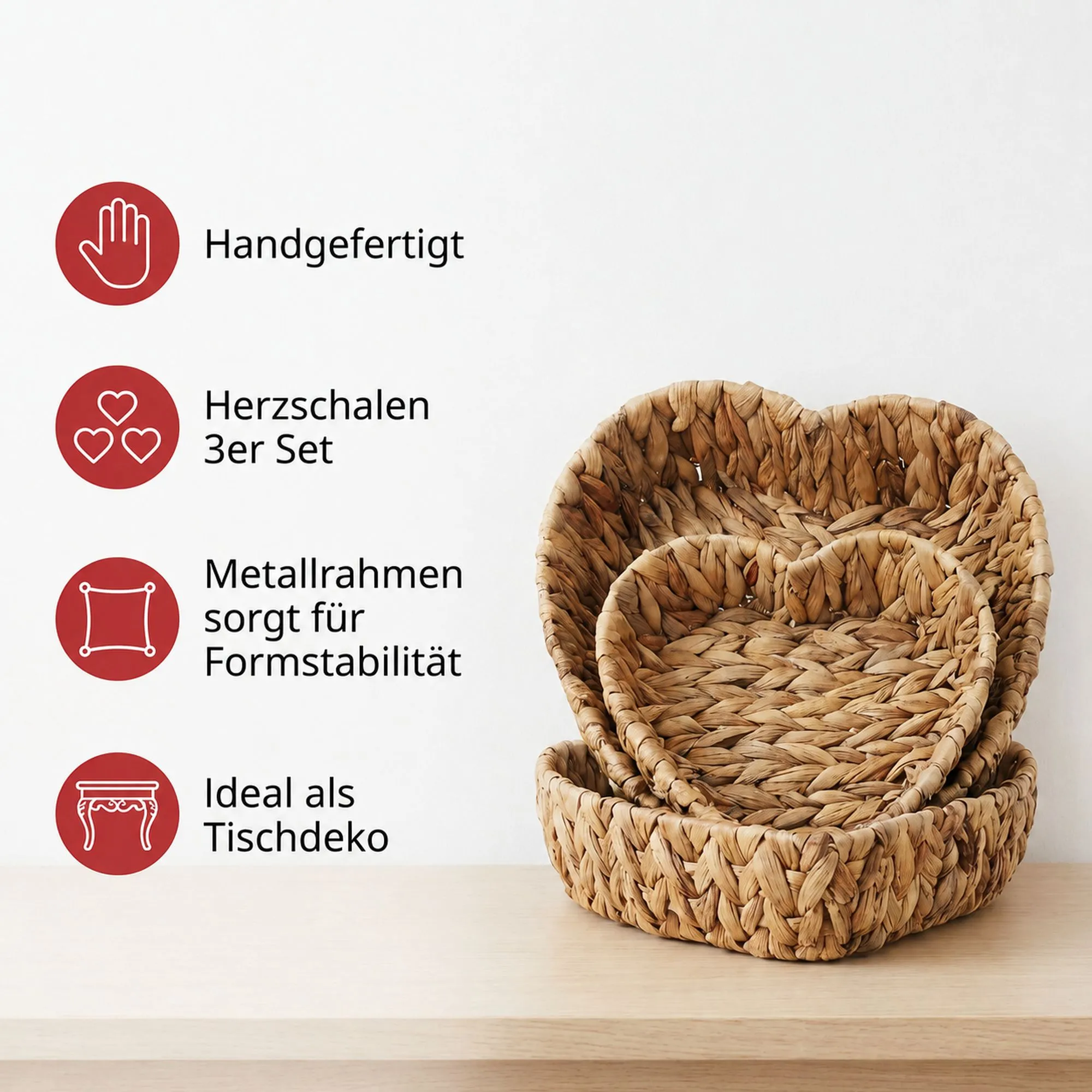 Schale "Herz", 3er Set  im Frank Flechtwaren Online Shop für Herzflattern kaufen