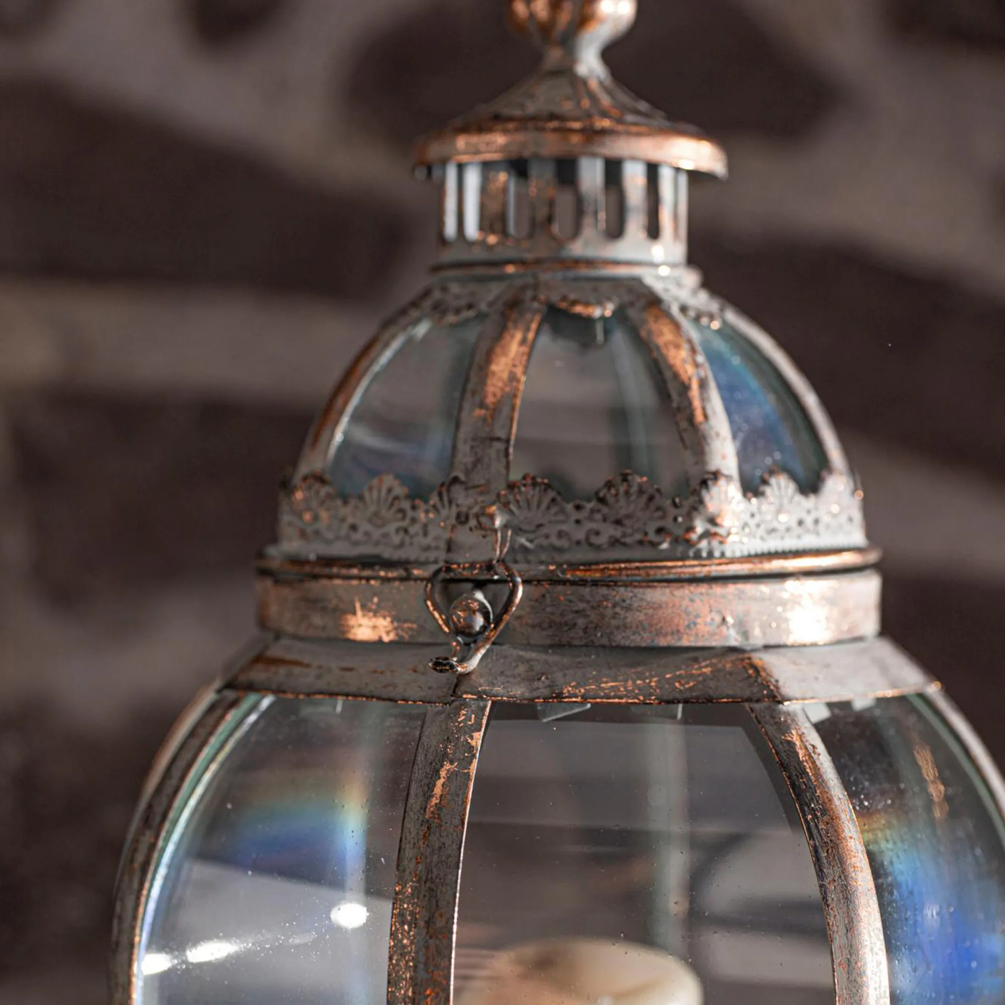 Hänge-Laterne "Metallic Vintage"  im Frank Flechtwaren Online Shop für Vintage-Flair im Weihnachtsgarten kaufen