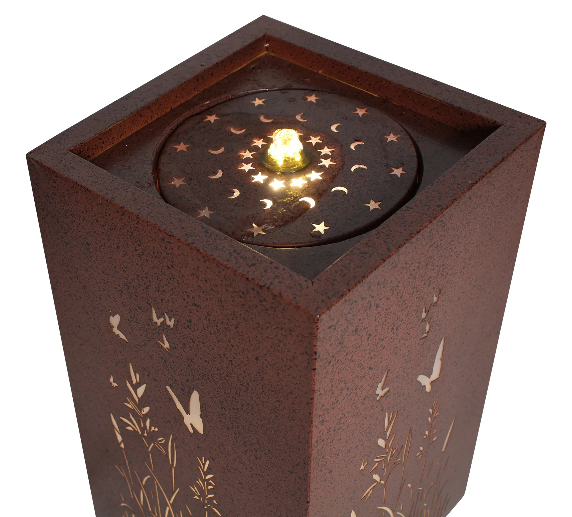 LED-Brunnen "Blumenwiese"  im Frank Flechtwaren Online Shop für Rostdeko für Ihren Garten kaufen