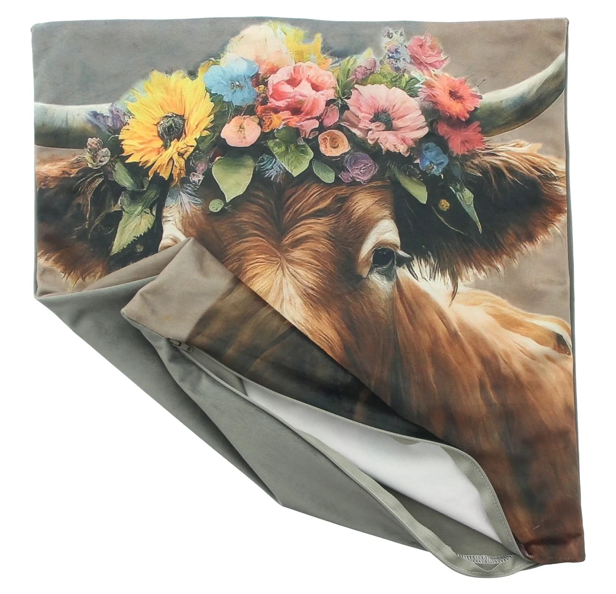 Kissenhülle "Kuh mit Blumenkranz"  im Frank Flechtwaren Online Shop für Kissenhüllen kaufen