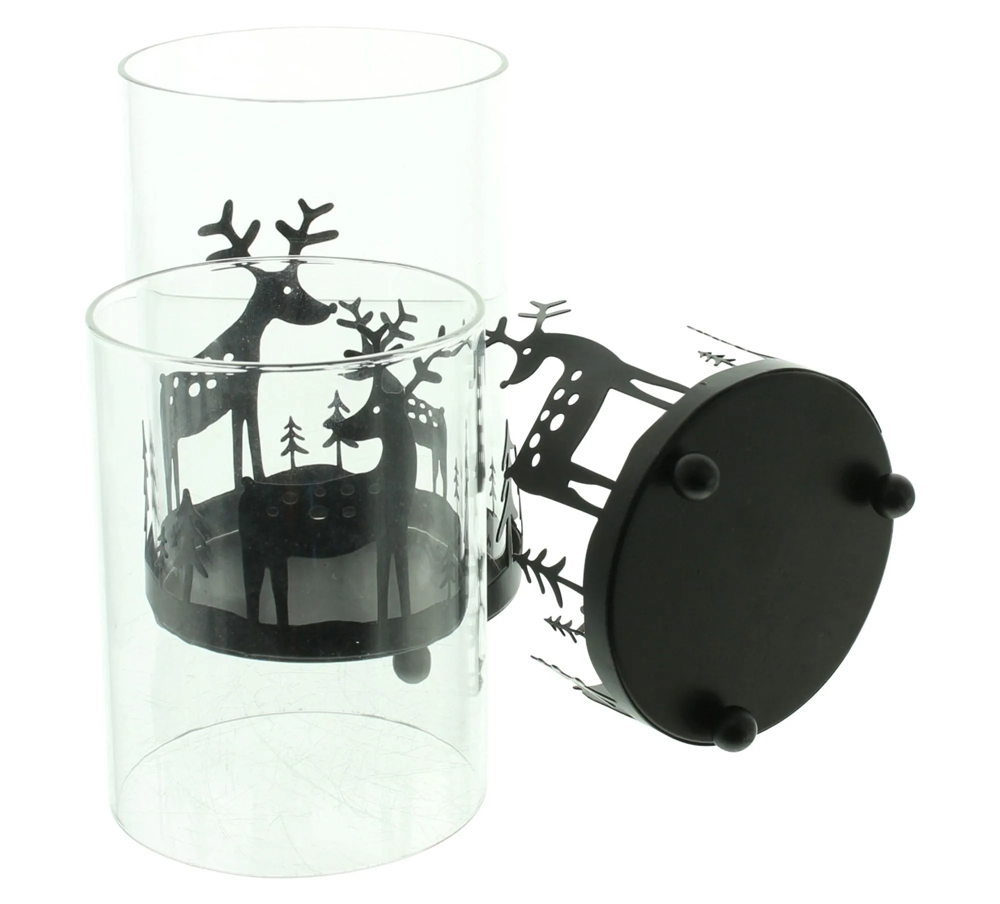Windlicht "Rentier im Wald", 2er Set  im Frank Flechtwaren Online Shop für Naturverbunden kaufen