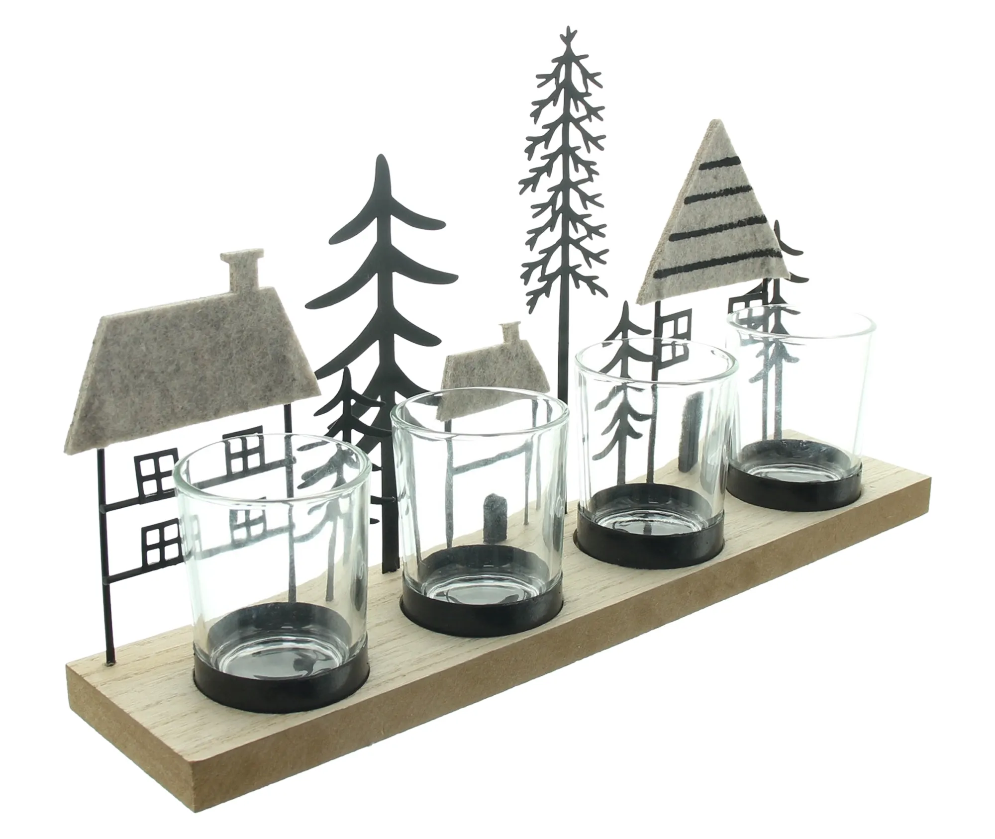 Teelichtboard "Tannen &amp; Häuser"  im Frank Flechtwaren Online Shop für Gold &amp; Schwarz kaufen