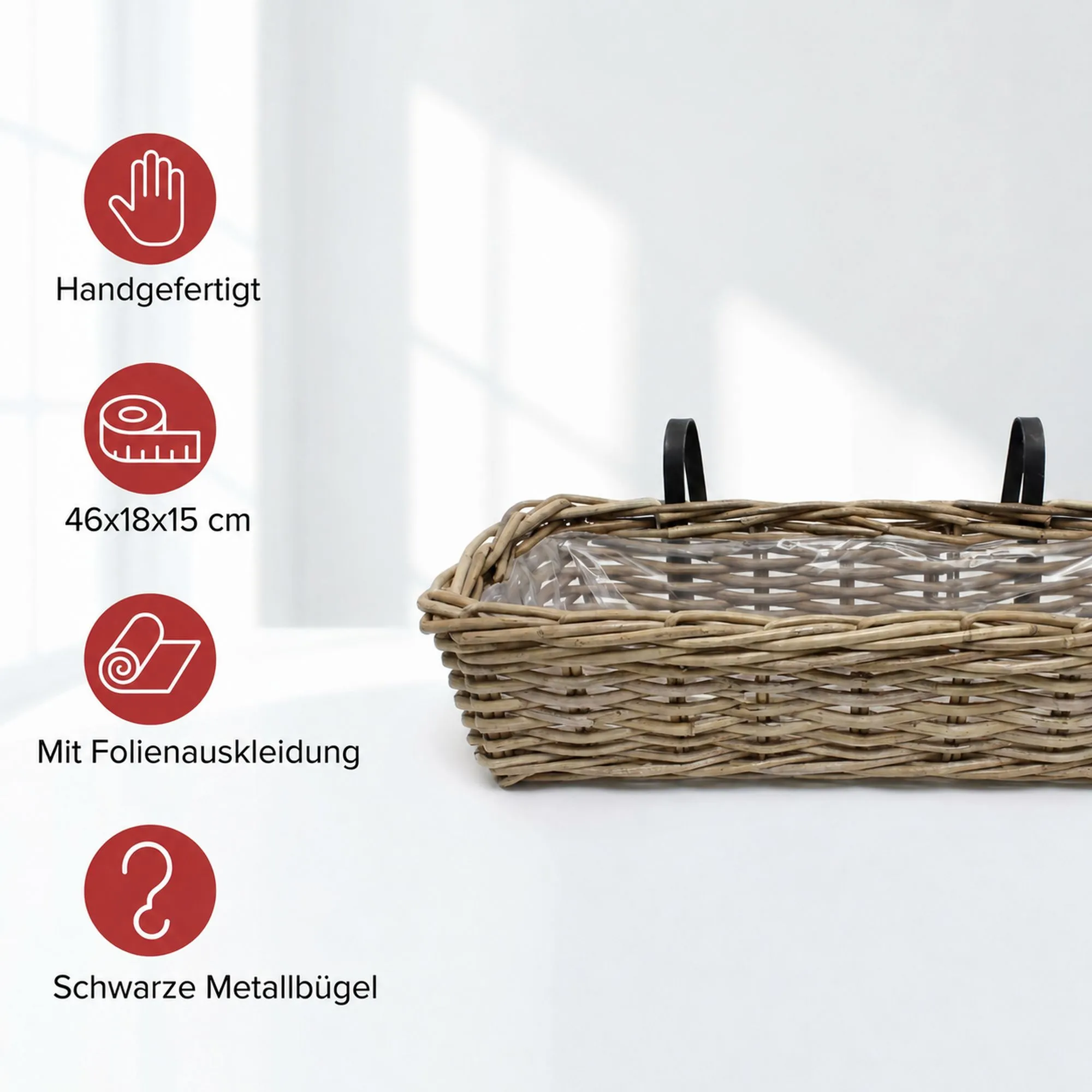 Balkonpflanzer "Rattan", mittel  im Frank Flechtwaren Online Shop für Pflanztöpfe kaufen