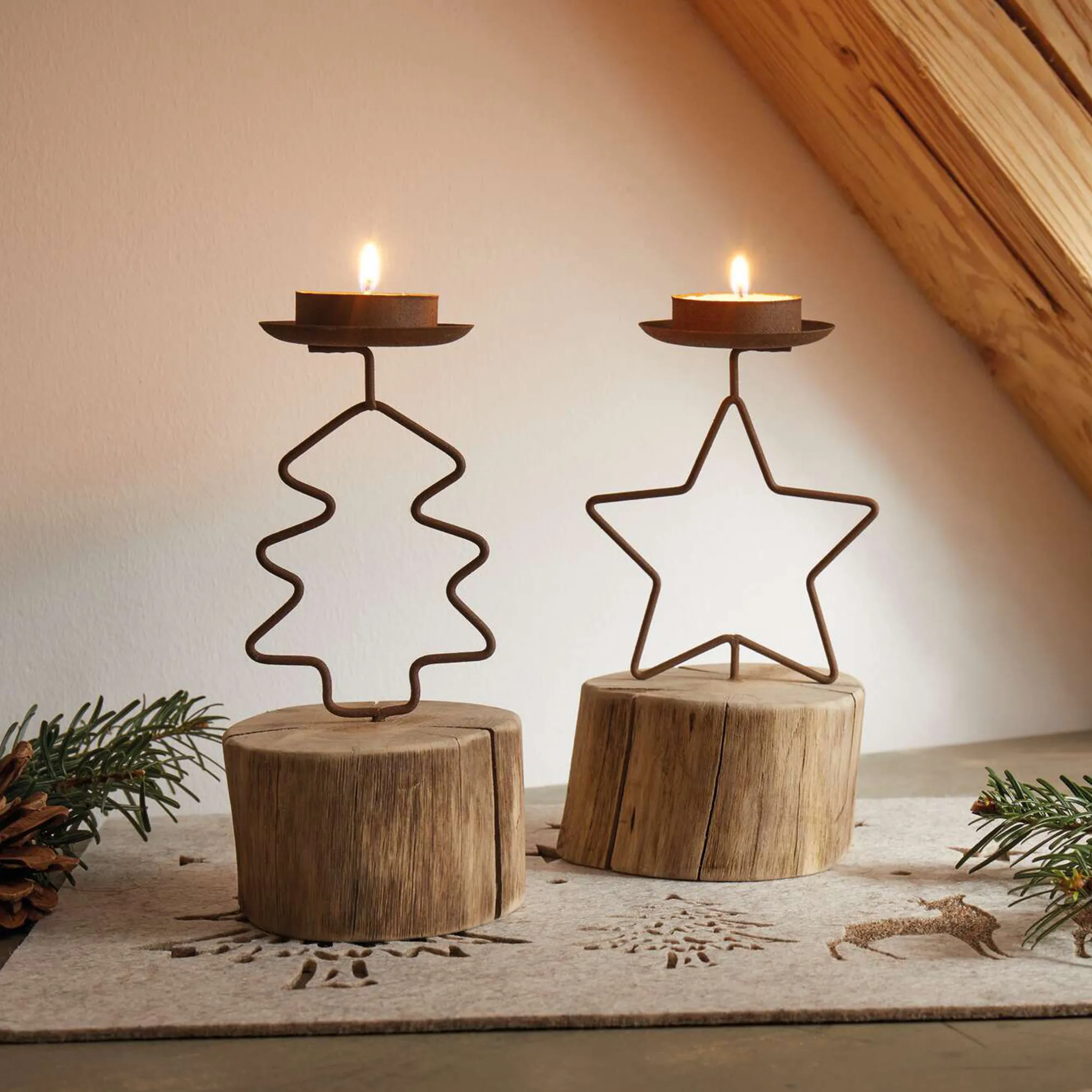Teelichthalter "Weihnachtszeit", 2er Set  im Frank Flechtwaren Online Shop kaufen