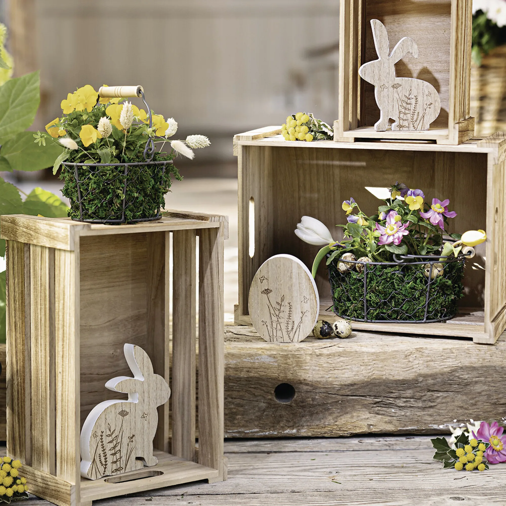 Osterdeko "Hasen &amp; Ei", 3er Set  im Frank Flechtwaren Online Shop kaufen