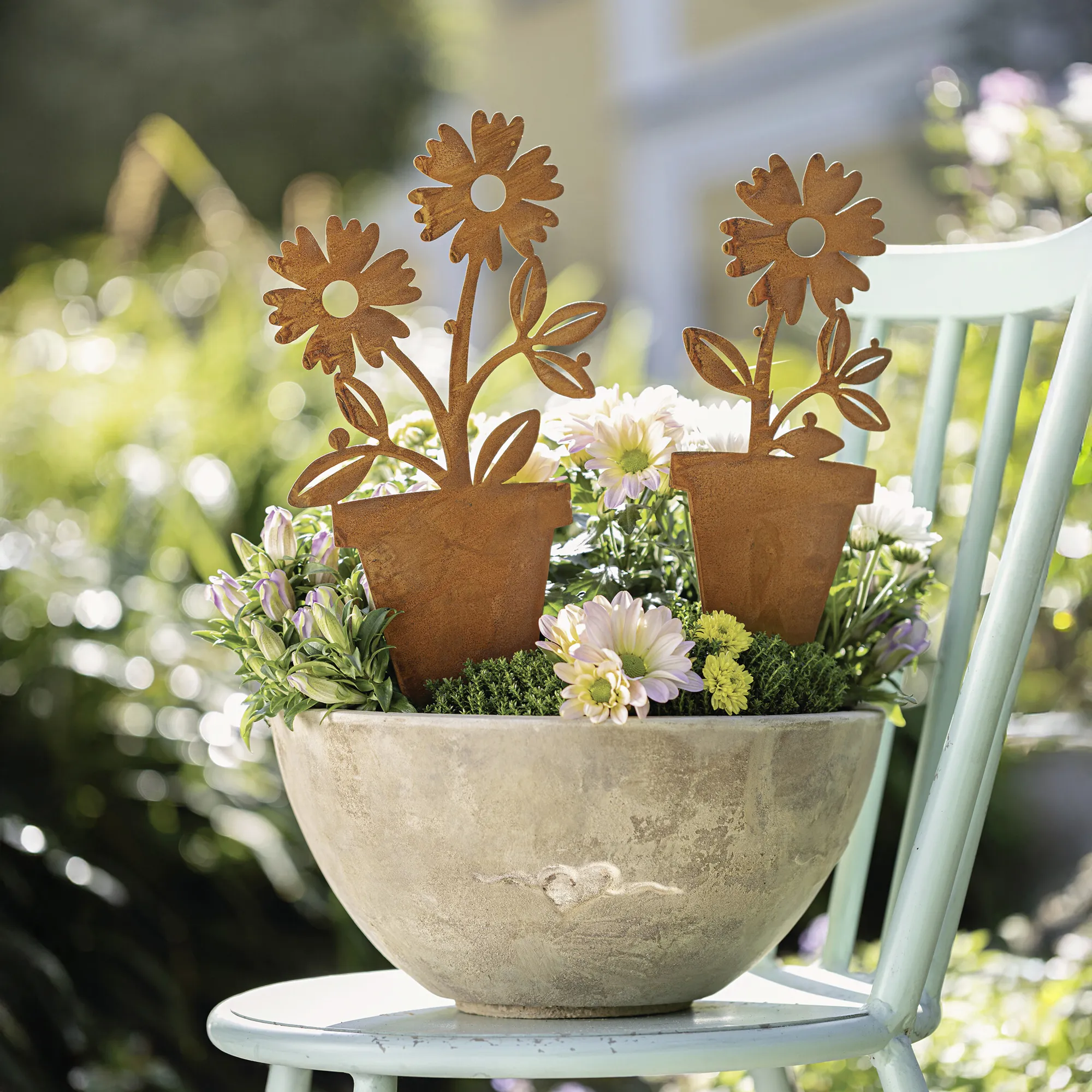 Gartenstecker "Blume im Topf", 2er Set  im Frank Flechtwaren Online Shop kaufen