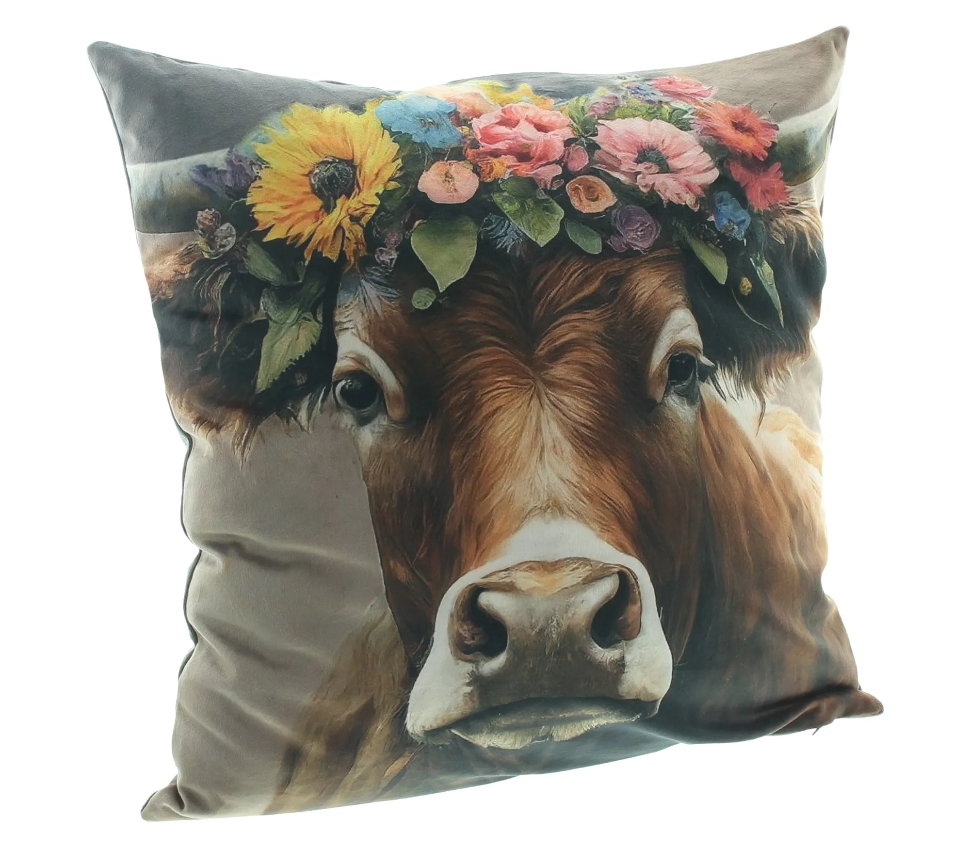 Kissenhülle "Kuh mit Blumenkranz"  im Frank Flechtwaren Online Shop für Kissenhüllen kaufen