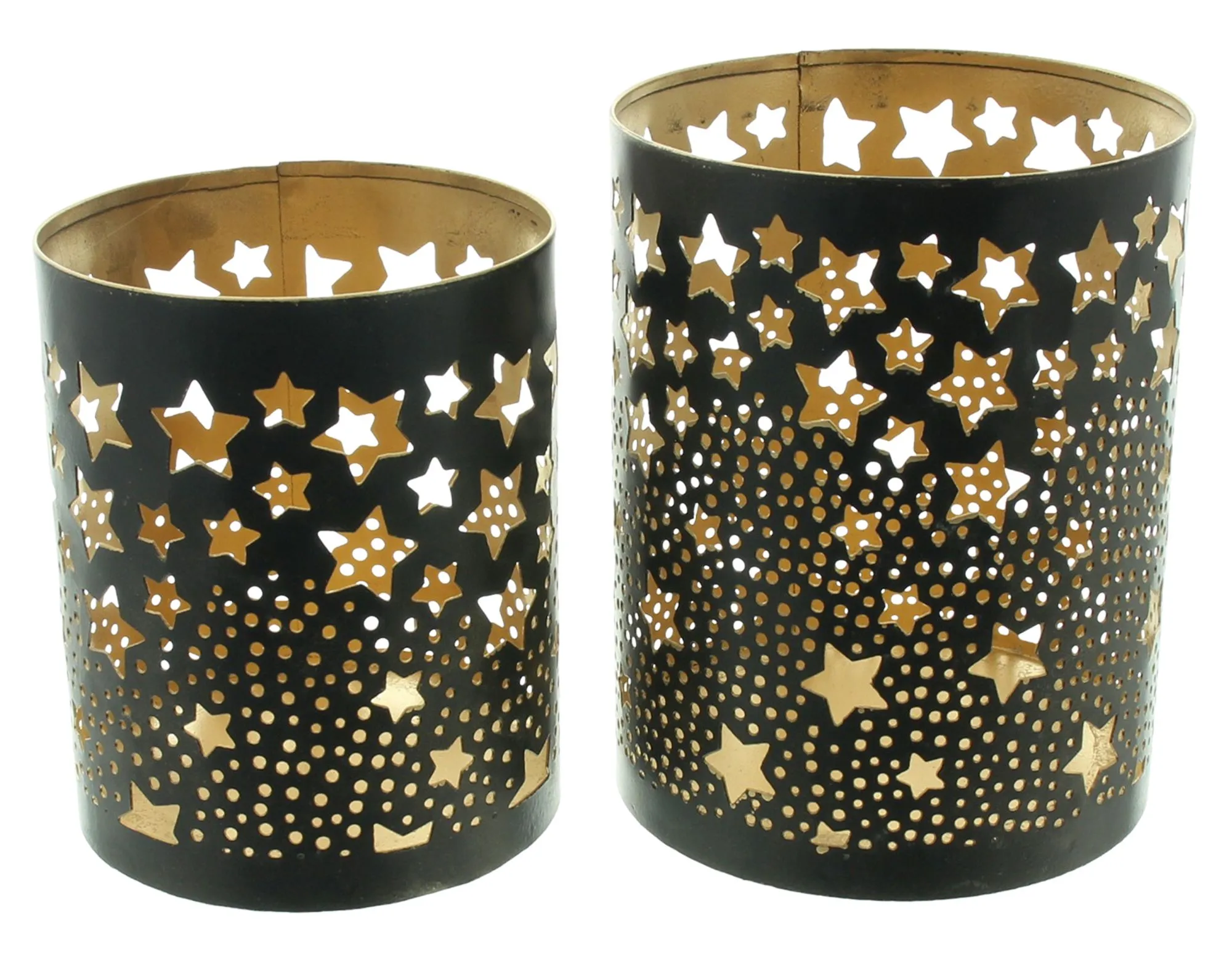 Windlicht "Sternenregen", 2er Set  im Frank Flechtwaren Online Shop für Gold &amp; Schwarz kaufen