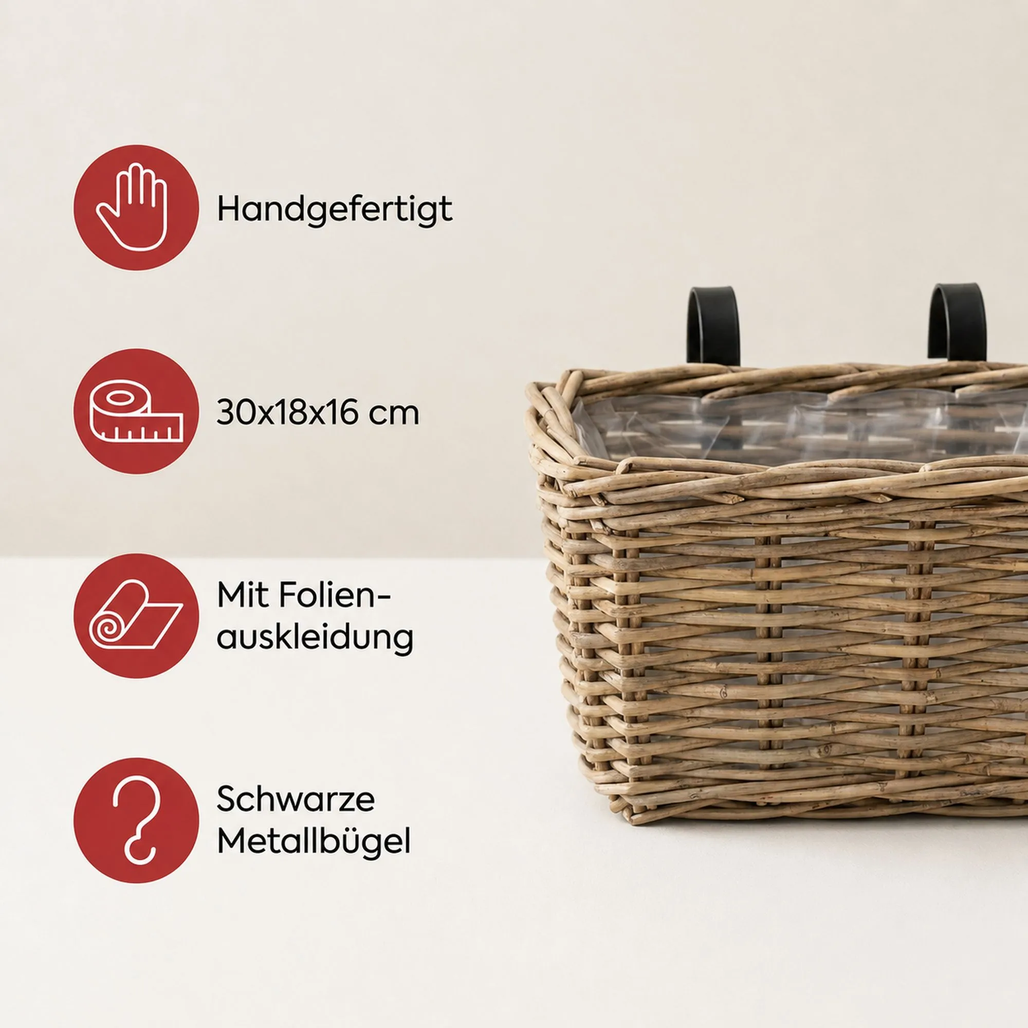 Balkonpflanzer "Rattan", klein  im Frank Flechtwaren Online Shop für Pflanztöpfe kaufen