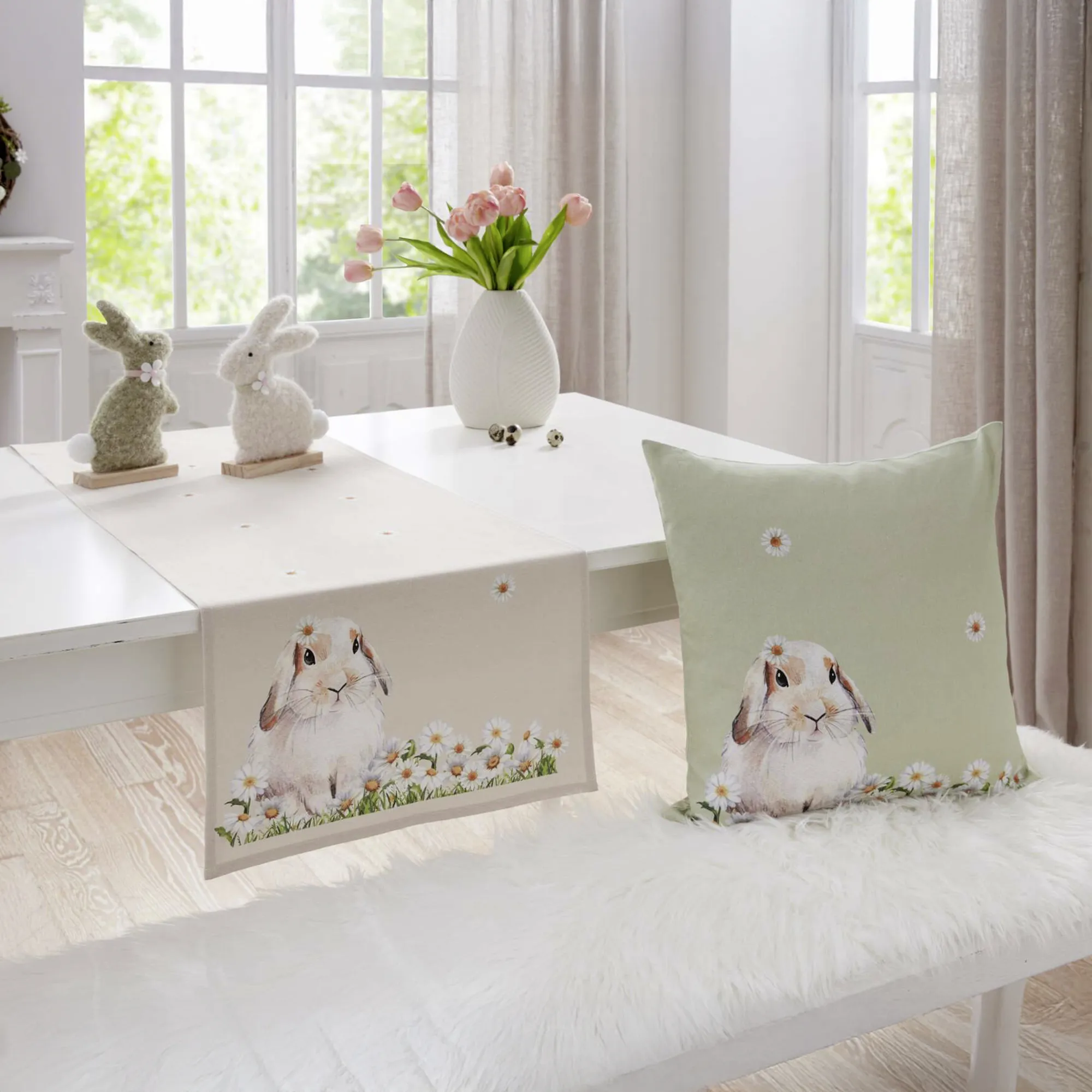 Tischläufer "Blumenhase"  im Frank Flechtwaren Online Shop für Österliche Tischwäsche kaufen